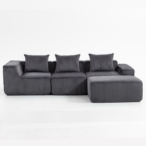 Resenkos Modular Sofa Set, Flexible & Expandable, Sectional Couch for Living Room, Easy Assembly And Space-Saving Design, Corduroy, Gray - 1 of 4