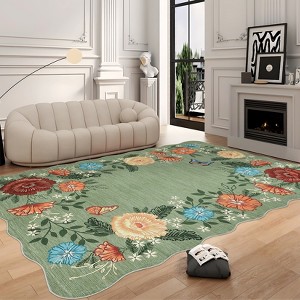 Modern Washable Area Rug, Soft Floral Floor Cover with Non Slip Backing, Low Pile Stain Resistant Floor Carpet for Living Room - 1 of 4