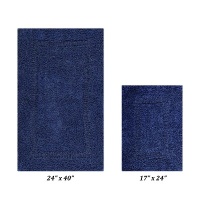 Navy Cotton Tufted Reversible Bath Rug Set, 2 Pieces