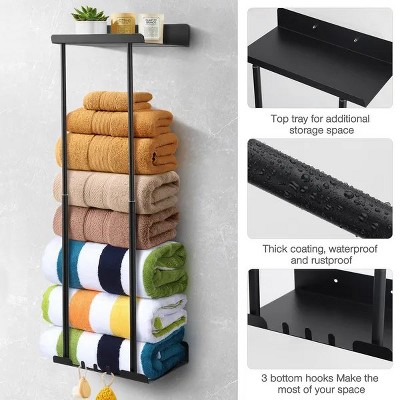 New Upgrade Towel Racks for Bathroom Wall Mounted, Bathroom Bar Towel Storage, Metal Bath Towel Holder for Folded Large Towel Washcloths, Black