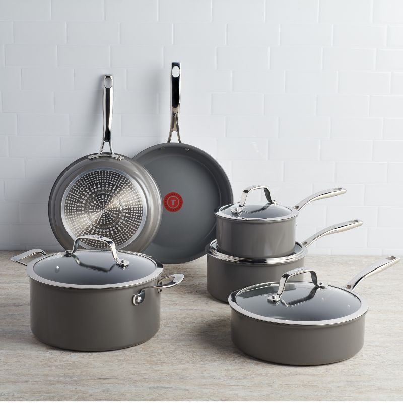 T-fal 10pc Ceramic Excellence Nonstick Cookware Set Gray, 3 of 13