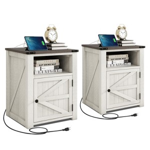 Vipbear 18" Rustic Nightstand with Chargers Dark Gray Living Room Rustic Nightstand Wooden Nightstand - 1 of 4