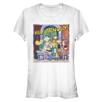 Juniors Womens Hey Arnold! Characters on the Stoop T-Shirt