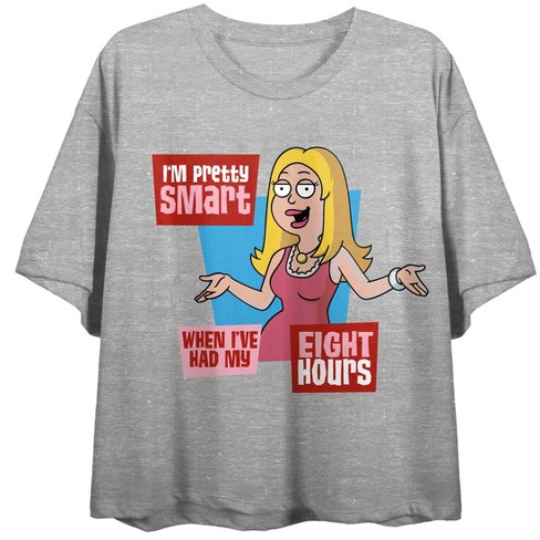 American Dad I'm Pretty Smart When I've Had My Eight Hours Crew Neck Short  Sleeve Gray Heather Women's Crop Top -XS