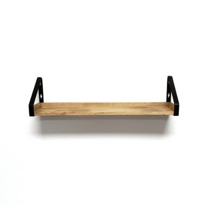 24" Solid Wood Ledge Wall Shelf with Rustic Metal Bracket Walnut - InPlace - 1 of 4