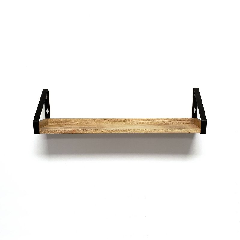 24&#34; Solid Wood Ledge Wall Shelf with Rustic Metal Bracket Walnut - InPlace, 1 of 6