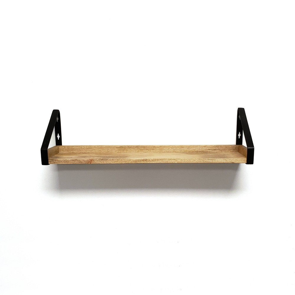 Photos - Kids Furniture 24" Solid Wood Ledge Wall Shelf with Rustic Metal Bracket Walnut - InPlace