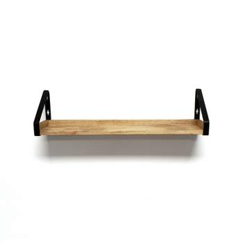 24" Solid Wood Ledge Wall Shelf with Rustic Metal Bracket Walnut - InPlace