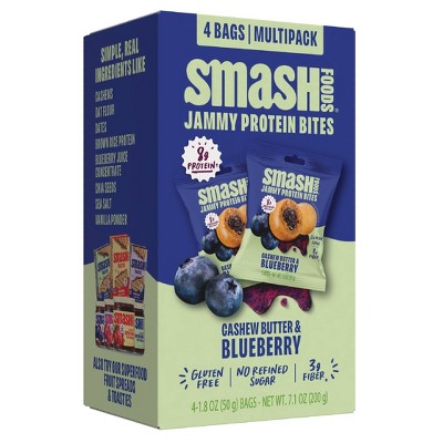 Smash Foods Gluten Free Cashew Butter & Blueberry Jam Protein Bites - 8g Protein - 7.1oz/4pk