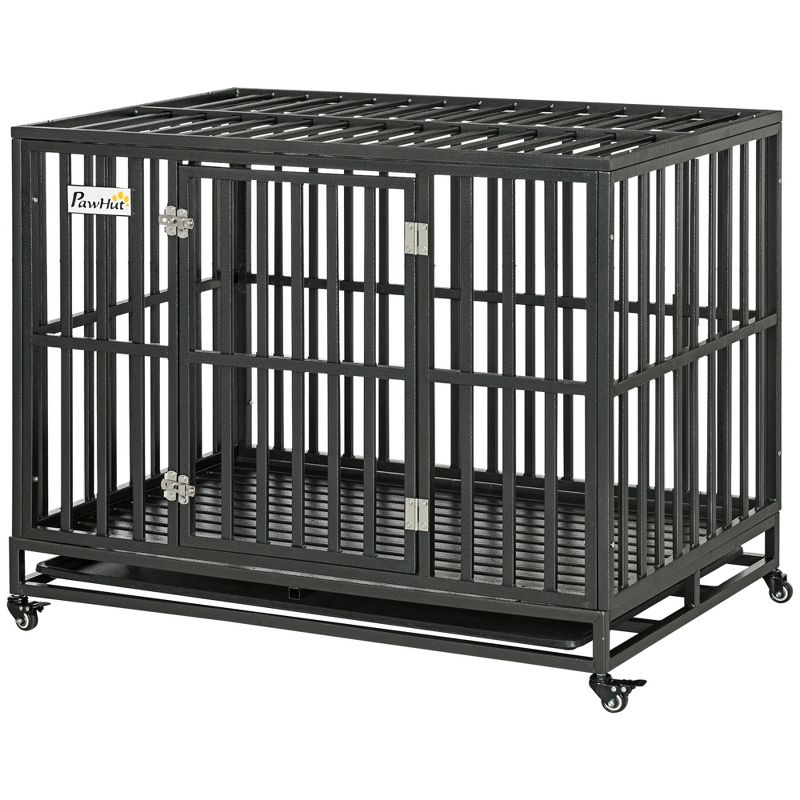 PawHut Heavy Duty Dog Cage Metal Kennel and Crate Dog Playpen with Lockable Wheels, Slide-out Tray and Anti-Pinching Floor, 5 of 10
