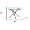 HomeRoots 48" Clear and Silver Glass and Metal Cross Leg Base Round Top Dining Table - 3 of 4