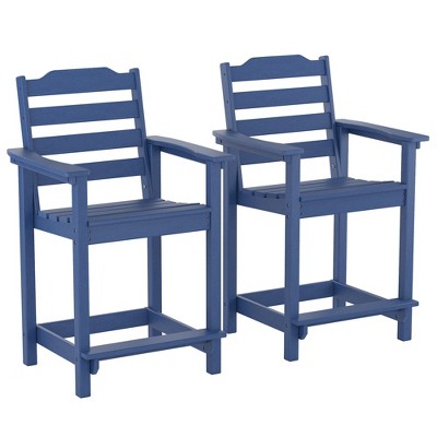 Decksplore 2-Pack HDPE Tall Back Chairs with Connecting Tray & Patio Footrest All-Weather Outdoor Use