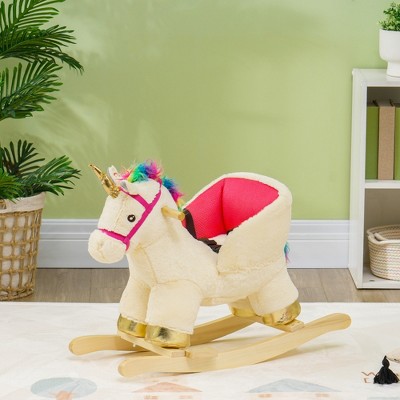 AZL1 Life Concept Rocker and Spring Horse Plush Unicorn with Safety Belt Stable Base for Toddlers Kids Imaginative Play, White, 26.8"*13.4"*17.7"
