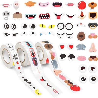 Okuna Outpost 1500-Pack Assorted Face Stickers Roll for Kids Party Favors (3 Rolls)