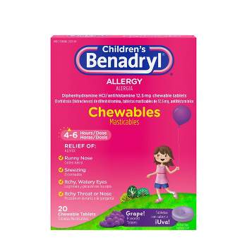 Benadryl Children's Allergy Relief Chewable Tablets - Diphenhydramine - Grape Flavor - 20ct
