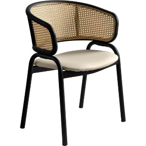 LeisureMod Ervilla Wicker Back Dining Chair with Leather Seat and Black Steel Frame, Comfortable Seating for Dining Rooms and Kitchens - 1 of 4