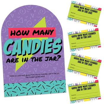 Big Dot of Happiness 90’s Throwback - How Many Candies 1990s Party Game - 1 Stand and 40 Cards - Candy Guessing Game