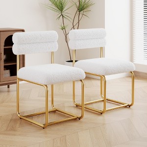 KTMBDW Dining Chairs Set of 2, Boucle Upholstered Modern Mid Century Square Kitchen Chairs with Curved Backrest & Metal Legs for Living Room - Beige - 1 of 4