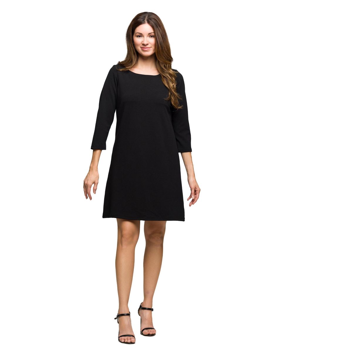 Womens Three Quarter Sleeve A-Line Knee Length Dress - 24seven Comfort Apparel™