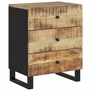 vidaXL Cabinet Accent Nightstand End Table with Storage Drawer Solid Wood - Light Wood - 1 of 4
