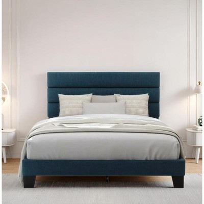 Allewie Platform Bed Frame with Fabric Upholstered Headboard and Wooden Slats Support, Fully Upholstered Mattress Foundation/No Box Spring Needed