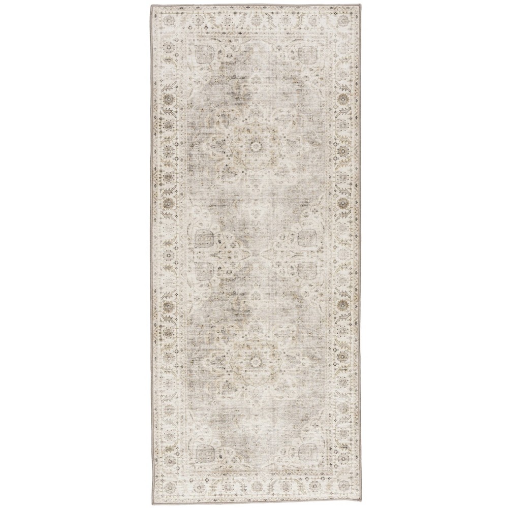 Photos - Area Rug ReaLife Rugs 2'6"x8' Machine Washable Padded Boho Farmhouse Joy Runner Rug Beige/Ivory