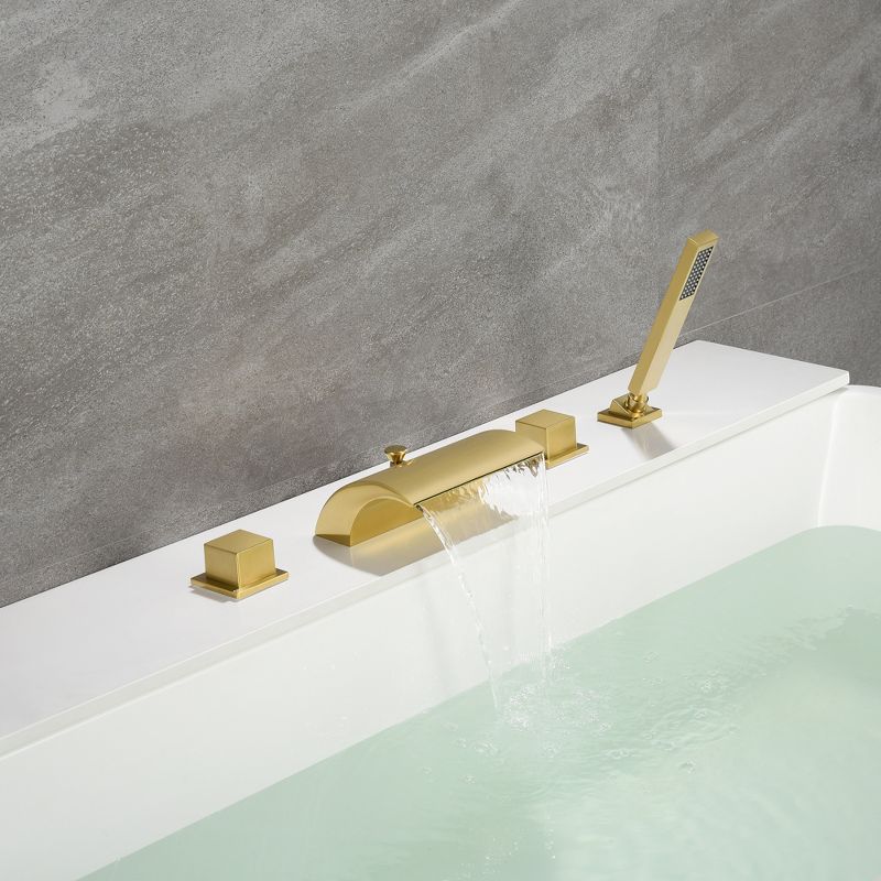 Sumerain Roman Tub Faucet with Hand Shower Brushed Gold and Wide High Flow Waterfall Spout, 4 of 18