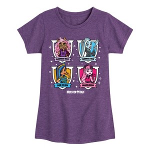 Girls' - Monster High - Clawdeen Wolf Frankie Stein Cleo de Nile Draculaura Fitted Short Sleeve Graphic T-Shirt - 1 of 4