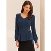 Allegra K Women's Long Sleeve V Neck Irregular Hem Belted Peplum Blouses - 3 of 4