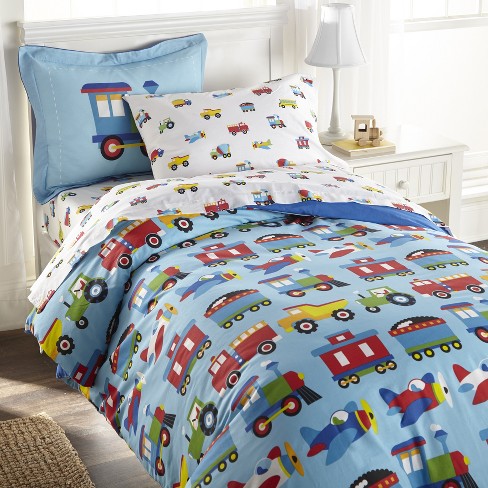 Wildkin Kids Trains Planes Trucks 100 Cotton Duvet Cover Full Target