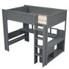 PAGED Full Size Loft Bed Simple Modern Wooden Bed Frame with Desk, Shelves, LED and Guardrail for Bedroom - 3 of 4