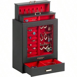 Jewelry Organizer for Girls, Black+ Red+ Gold Storage Case - 1 of 4