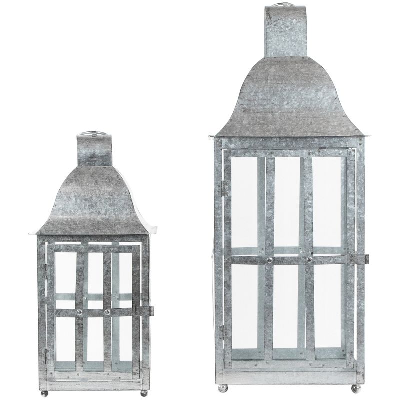 Northlight Set of 2 Distressed Galvanized Metal Candle Lanterns 23.75", 3 of 5