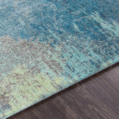 Aqua Blue Ethereal Landscape Low Pile 2'x3' Polyester Rug