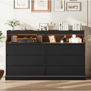 51" Wide Chest of Drawers, 6 Drawers Modern Chest, with LED Lights, Charging Station, Open Shelf, for Living Room - 1 of 4