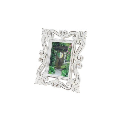 Mango Wood Scroll Handmade Intricate Carved 1 Slot Photo Frame White - Olivia & May
