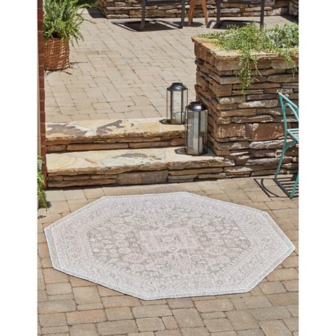 Unique Loom 7' 10 X 7' 10 Octagon Indoor/outdoor Aztec Light Gray Area ...