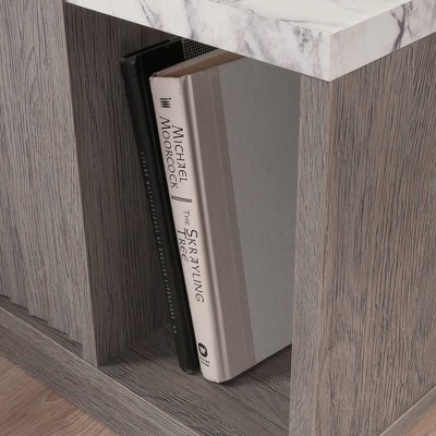 Ashen Oak Contemporary Nightstand with Faux Marble Accent