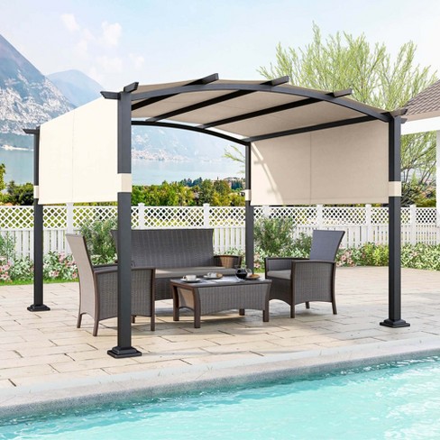 Costway 10' X 10' Outdoor Pergola With Retractable Sunshade Canopy ...