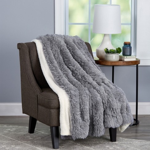 Faux Fur Throw Blanket- Luxurious, Soft, Hypoallergenic Long Pile Faux Rabbit  Fur Blanket With Faux Shearling Back 60x70 By Hastings Home (pewter) :  Target