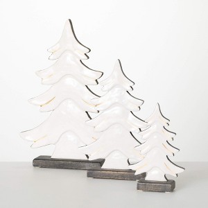 16.75"H  12.5"H & 8.75"H Sullivans Christmas Stylish White Wood Tree Set of 3  Gray - 1 of 4