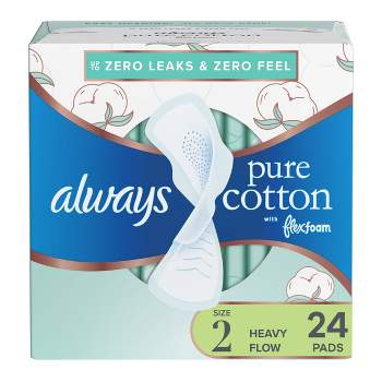 Always Pure Cotton Heavy Unscented Maxi Pads - Size 2 - 24ct