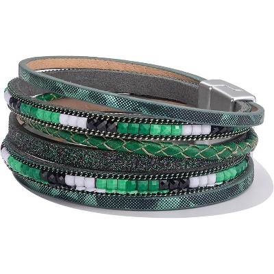 Trendy Layered Boho Leather Wrap Bracelets with Magnetic Clasp, Stackable Bohemian Jewelry Gifts for Women