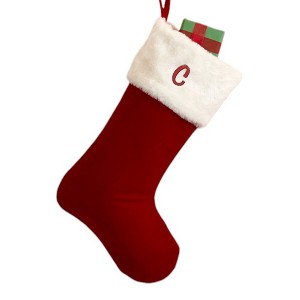 Personalization Mall Velvet 19" Embroidered Initial Stocking, Burgundy - 1 of 1