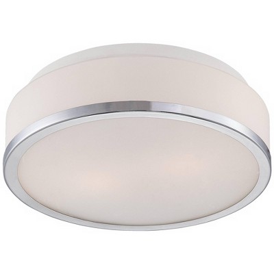 Possini Euro Design Modern Ceiling Light Flush Mount Fixture Drum Chrome 10 1/4" Wide Opal Glass for Bedroom Kitchen Hallway