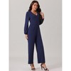 Seta T Women's V Neck Long Sleeve High Waist Wide Leg Casual Jumpsuits with Pockets - 2 of 4
