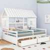 CAVINAS Double Bed Twin Size Modern House-Shaped Bed Frame with 2 Drawers and 2 Beds Side by Side for Bedroom - 2 of 4