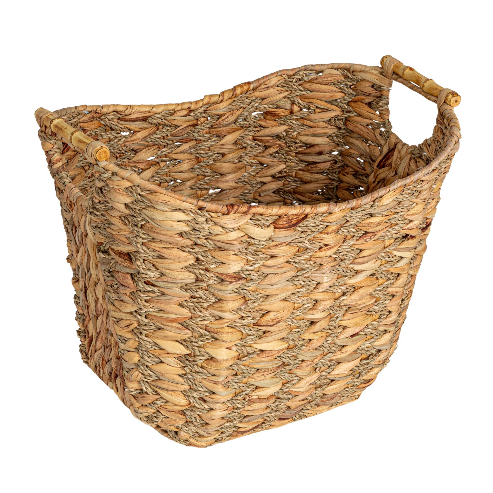 Water Hyacinth Seagrass Scoop Basket with Bamboo Handle, Natural