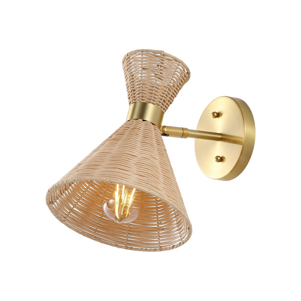 Photos - Light Bulb JONATHAN Y Zoey 10" 1-Light Mid-Century Vintage Retro Rattan/Metal Sconce