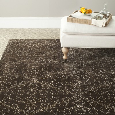 Handmade Coffee Brown Wool and Viscose Rectangular Area Rug